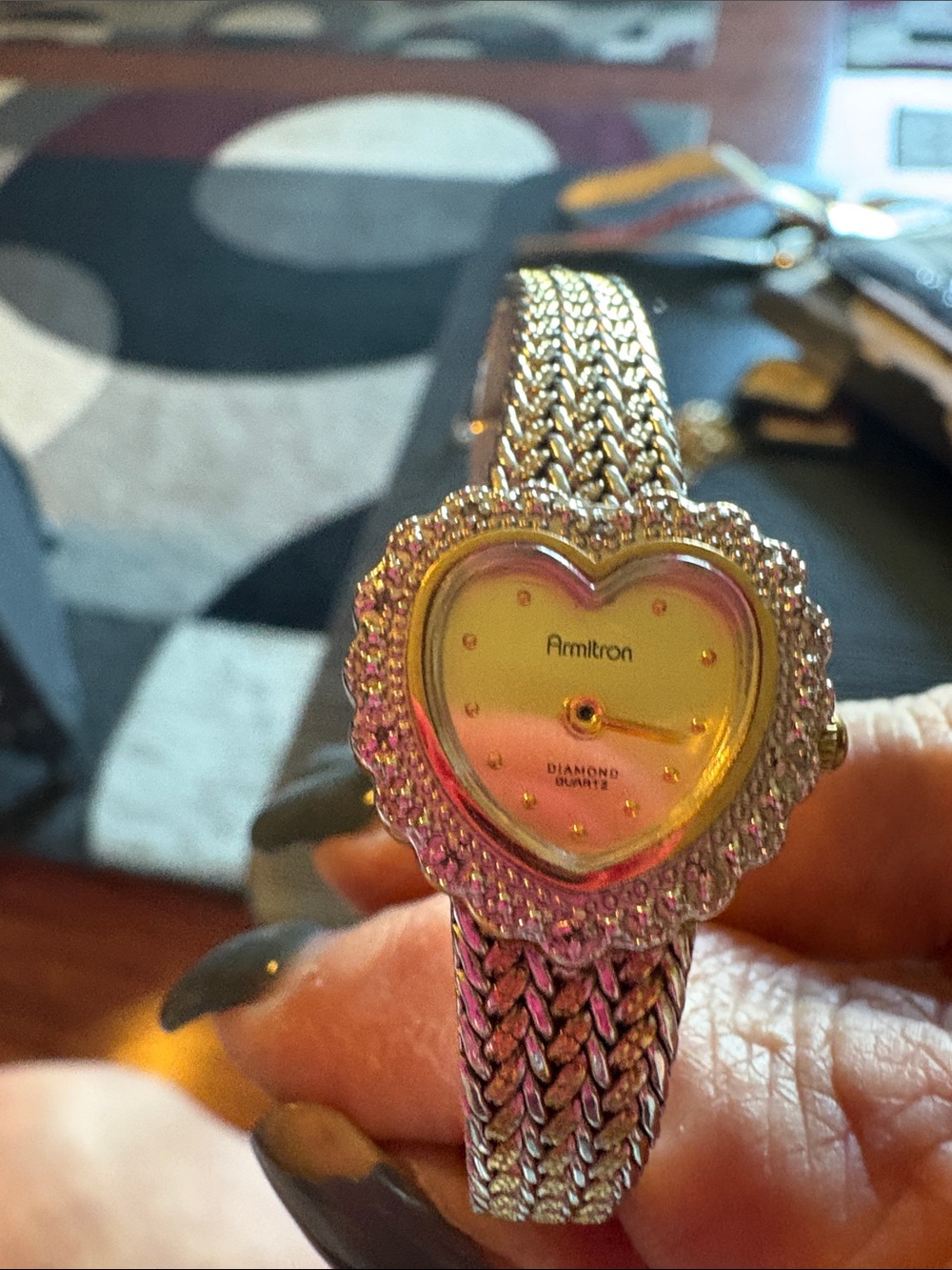 Armitron Gold-Tone Heart Dial Watch with Sparkling Accents